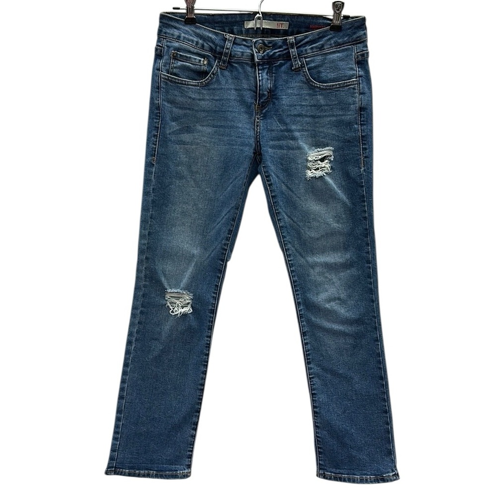 !iT Harvest Crop Straight Ankle Distressed Stretch Denim Blue Jeans Womens 4
